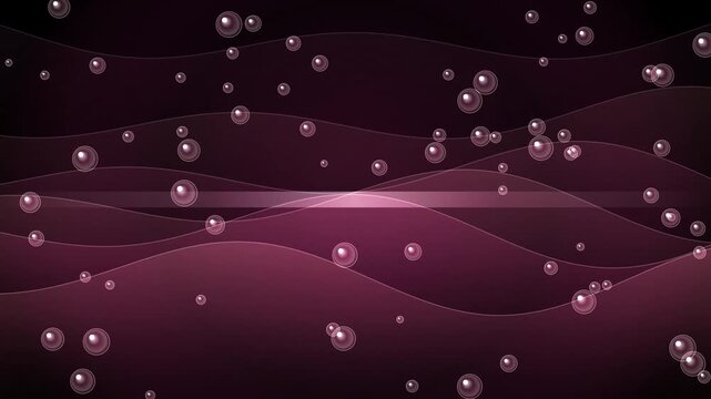 Abstract purple wave background, with floating bubbles, smooth motion loop, violet waves