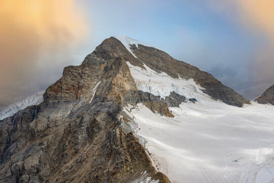 Looking from Jungfraujoch to Monch Mountain Peak Switzerland