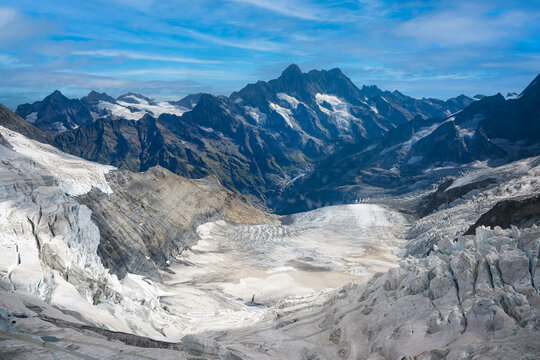 On the Jungfraujoch Ice Glacier Looking into the Valley Below
