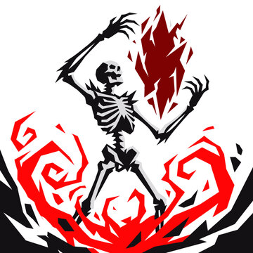 Stylized grim reaper skeleton vector with red energy effects