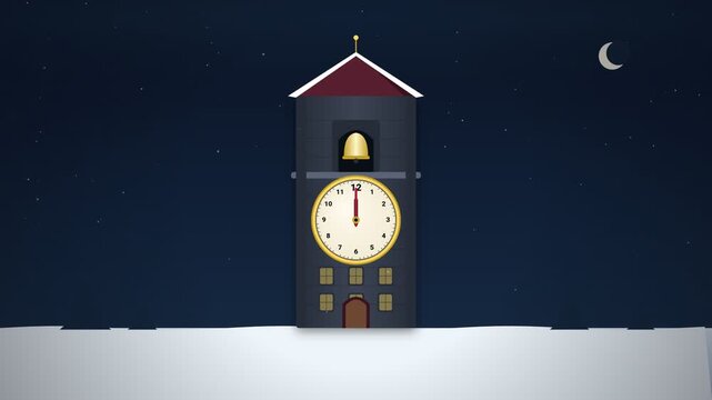 Midnight Clock Tower Countdown Animation for Holiday Order Cutoff Deadline
