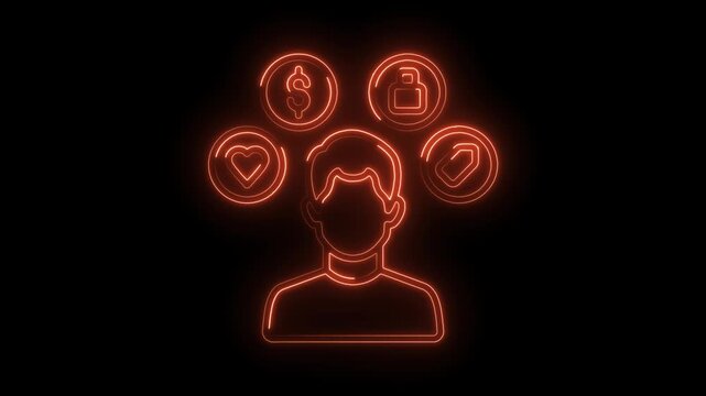 Customer journey mapping with neon icons representing value proposition and user experience elements