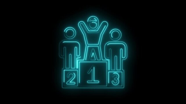 Neon ranking podium animation illustrating business success or championship win in technological style