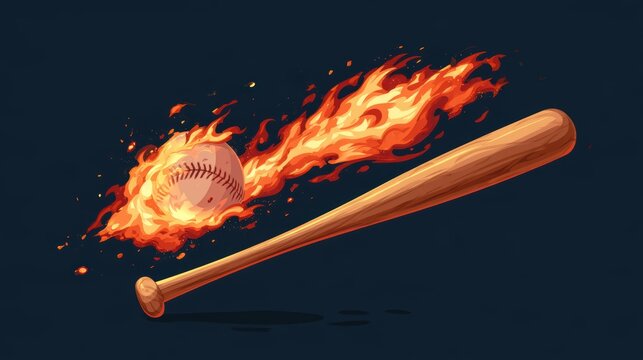 Baseball with fire on white background,Baseball player hitting ball with bat,home run,baseball or t shirt, posters and banner,sport day, Baseball Icon Concept,Vector Template.