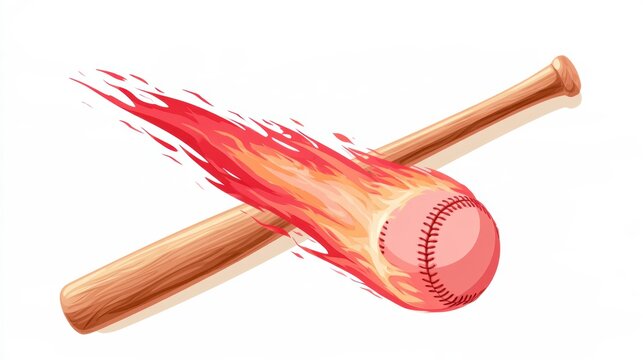 Baseball with fire on white background,Baseball player hitting ball with bat,home run,baseball or t shirt, posters and banner,sport day, Baseball Icon Concept,Vector Template.