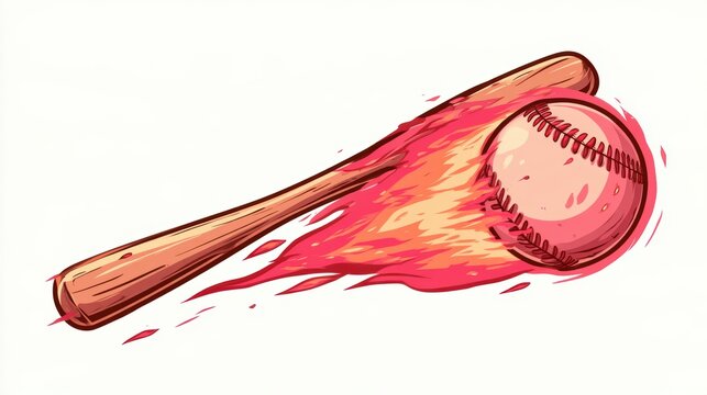 Baseball with fire on white background,Baseball player hitting ball with bat,home run,baseball or t shirt, posters and banner,sport day, Baseball Icon Concept,Vector Template.