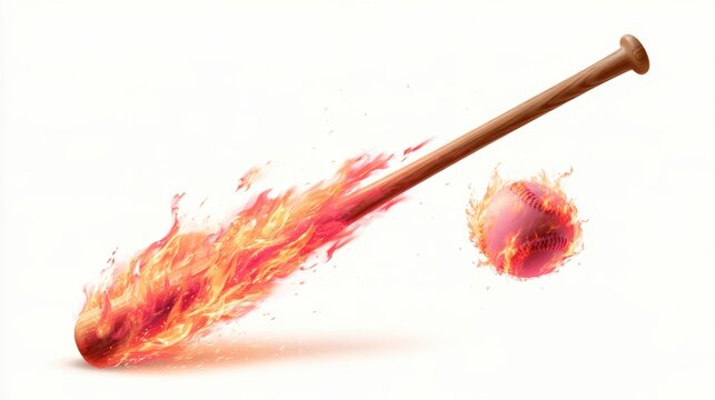 Baseball with fire on white background,Baseball player hitting ball with bat,home run,baseball or t shirt, posters and banner,sport day, Baseball Icon Concept,Vector Template.