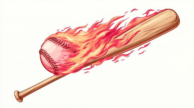 Baseball with fire on white background,Baseball player hitting ball with bat,home run,baseball or t shirt, posters and banner,sport day, Baseball Icon Concept,Vector Template.