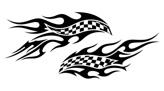 Tribal racing flames with checkered flag pattern decals.