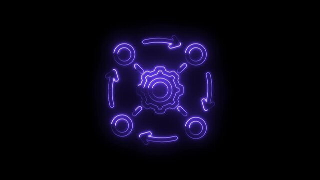 Animated neon purple gear icon with circular arrows representing workflow process automation