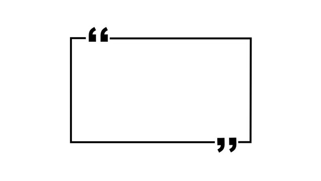 square quote box icon animation. Rectangular quote mark graphic animation. Animated square quote frame design text animation on white background 4k video