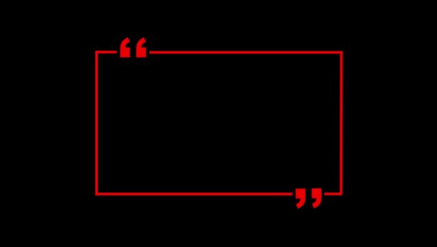 square quote box icon animation. Rectangular quote mark graphic animation. Animated square quote frame design text animation on black background 4k video