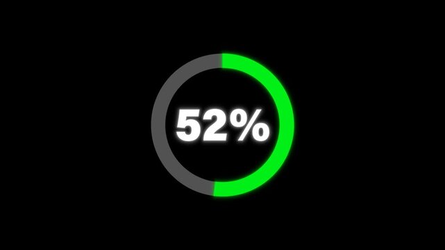 Circular Loading Progress Bar Animation 0 to 52 Percent on Transparent Background with Alpha Channel. Circle Loading icon animation. Loading progress bar loading animation. Progress Bar Animation.