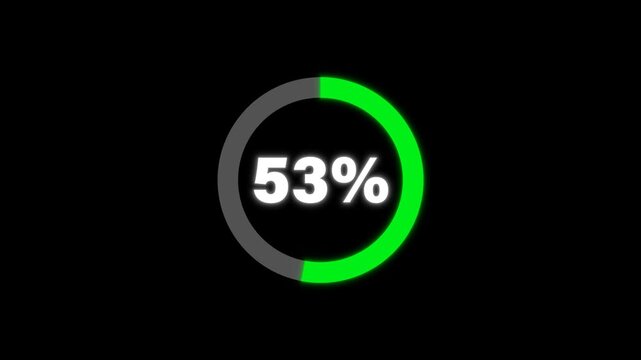 Circular Loading Progress Bar Animation 0 to 53 Percent on Transparent Background with Alpha Channel. Circle Loading icon animation. Loading progress bar loading animation. Progress Bar Animation.