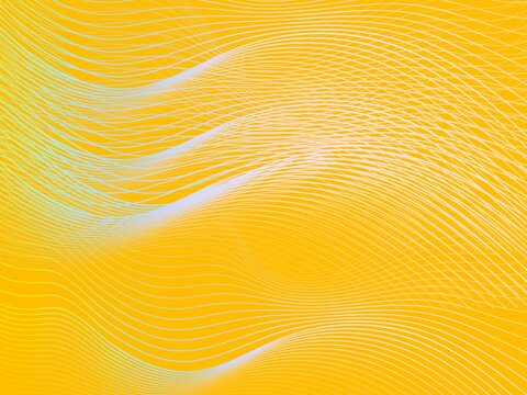 A vibrant abstract digital background featuring dense, flowing wavy lines across a bright yellow backdrop. The thin lines display a subtle color gradient, starting with mint green in the top left.