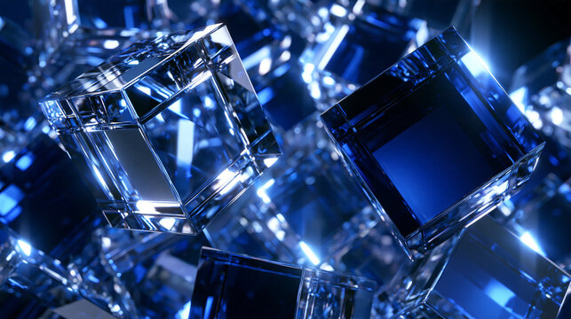 Glowing Blue Crystal Cubes Abstract Technology Background