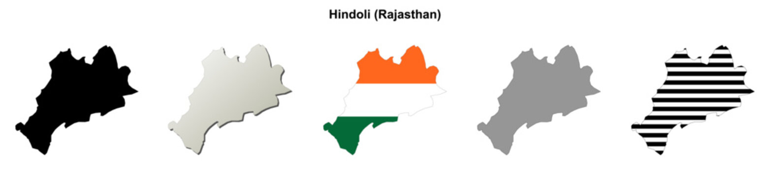 Hindoli (Rajasthan) blank outline map set