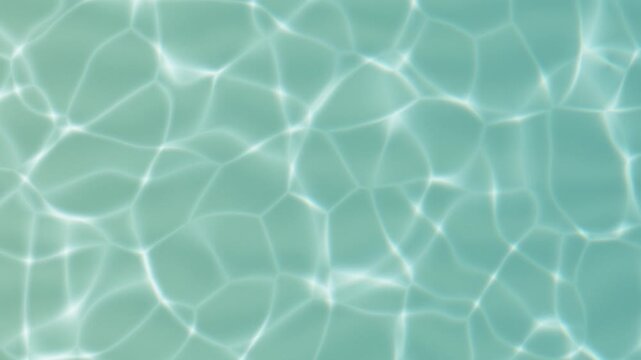 Clear turquoise tropical shallow water from above, caustic light over sand and pebbles with gentle foam, seamless loop