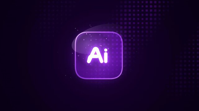 Glow Ai icon digital technology futuristic design purple neon light background particle animation co