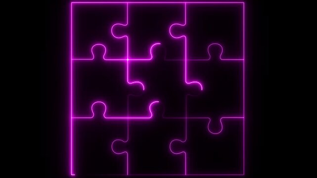 Glowing Neon Puzzle Pieces Connection Concept for Teamwork, Problem Solving, Collaboration and Business Success