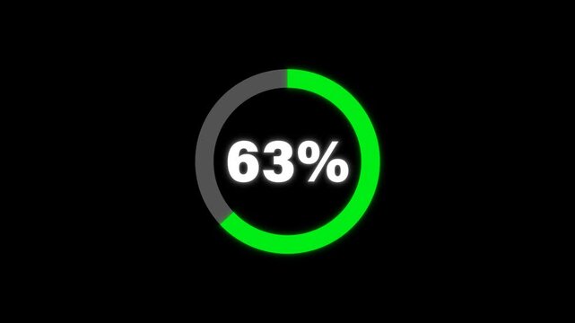 Circular Loading Progress Bar Animation 0 to 63 Percent on Transparent Background with Alpha Channel. Circle Loading icon animation. Loading progress bar loading animation. Progress Bar Animation.