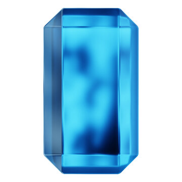Blue Rectangular Cut Diamond 3D Gemstone