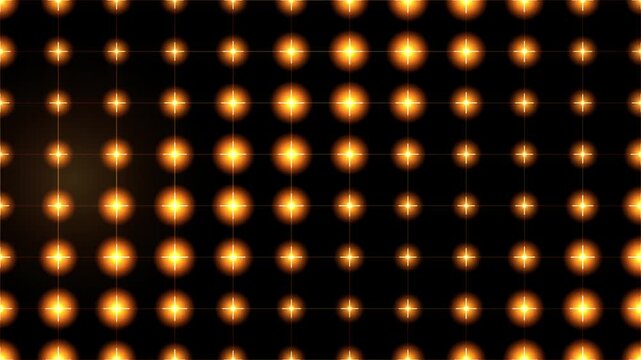 Golden neon dot grid with glowing light flare motion