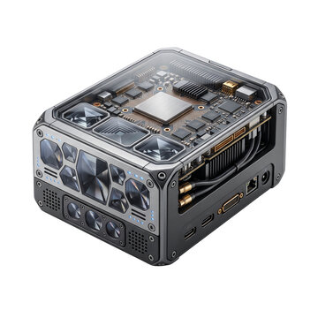 Compact high performance industrial computer with transparent casing showing internal components transparent case pc hardware circuit board