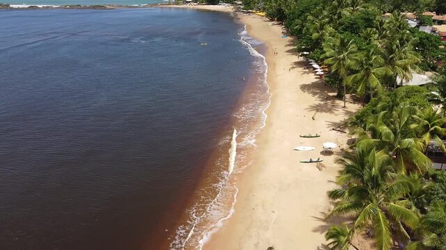 Drone footage aerial view Concha Beach (Praia da Concha), Itacare, Bahia state, Brasil