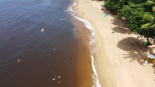 Drone footage aerial view Concha Beach (Praia da Concha), Itacare, Bahia state, Brasil