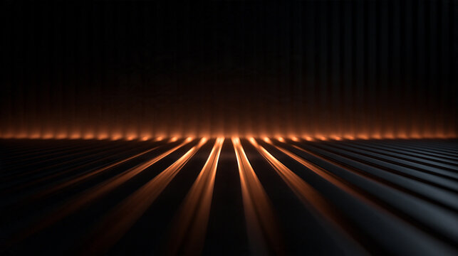 Futuristic Dark Stage with Glowing Orange Light Lines