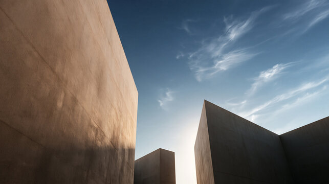 Modern Minimalist Concrete Architecture Against Blue Sky