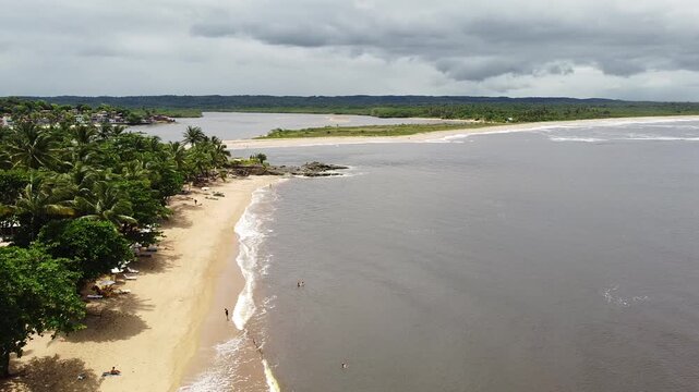 Drone footage aerial view Concha Beach (Praia da Concha), Mirante do Xar&eacute;u (Ponta do Xar&eacute;u), Itacare, Bahia state, Brasil