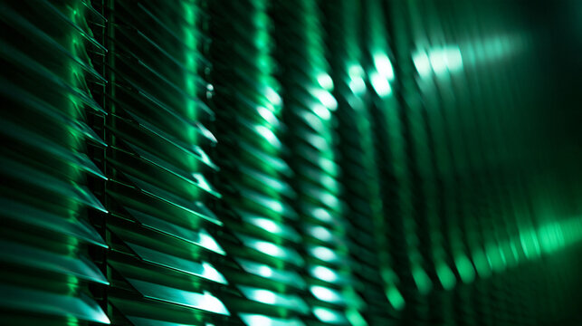 Abstract Modern Green Blinds with Futuristic Glowing Light