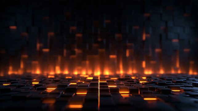 Futuristic Digital Technology Abstract Background With Glowing Blocks