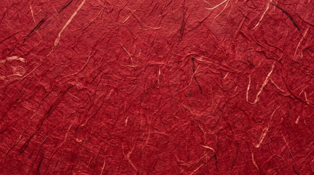 Background of fibrous saturated bold red handmade rice paper texture with copy space
