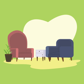 Cozy Living Room Armchairs with Side Table and Houseplant