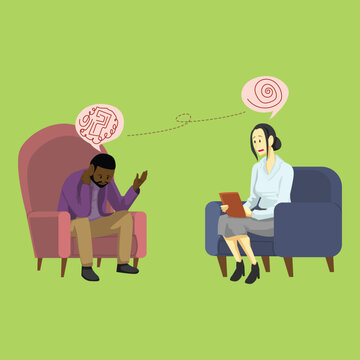 Therapy Session Illustration Man Talking to Female Therapist Vector