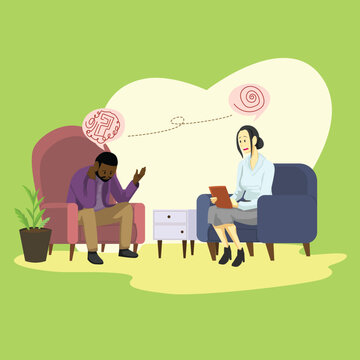 Therapy Session Illustration Man Talking to Psychologist in Office