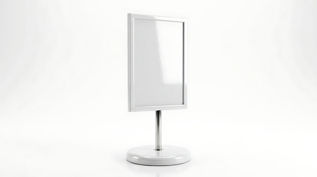 White retail display queue barrier and sign holder isolated on a clean white background for advertising and promotional use
