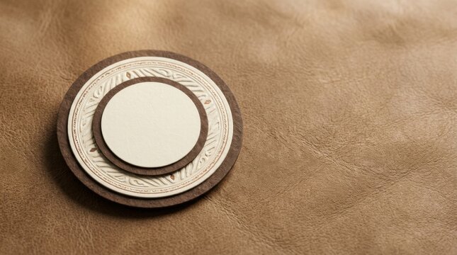 Thanksgiving Elegant brown leather coaster set with decorative design