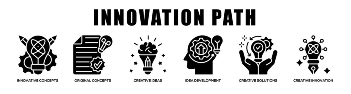 glyph - Innovation Path web banner icon vector illustration concept