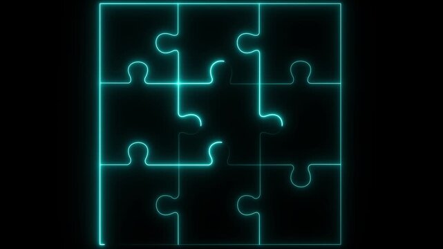 Glowing Neon Puzzle Pieces Connection Concept for Teamwork, Problem Solving, Collaboration and Business Success