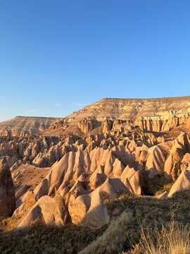 Golden light on the rock pinnacles of Rose Valley