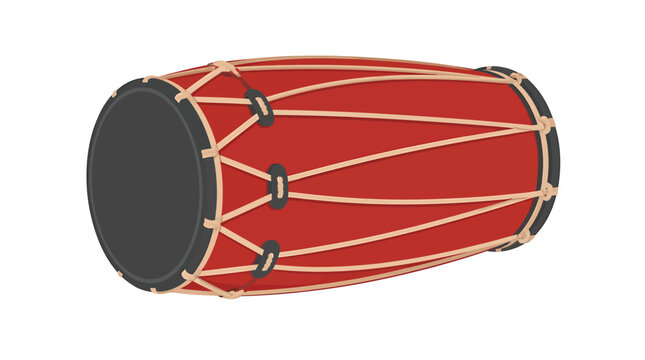 Traditional Red Wooden Percussion Drum Instrument Isolated on White Background, Musical Performance Concept