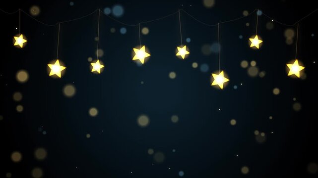 Glowing star string lights background, with floating bokeh, particles for christmas, and holiday celebration motion
