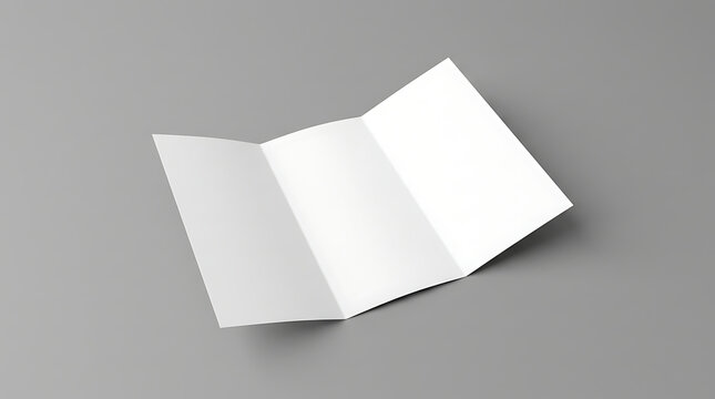 Blank Tri Fold Brochure Mockup Template Isolated On Grey Background With Soft Shadows For Presentation
