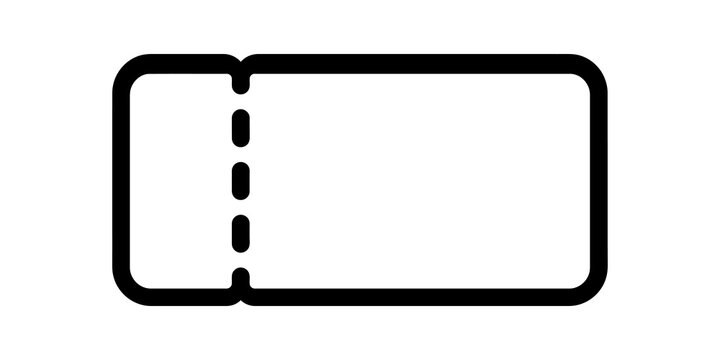 Black outline ticket icon with perforated line for event entry.