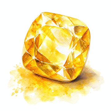 Golden Yellow Topaz Birthstone Watercolor Painting