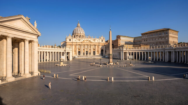 Sovereign Geometry: Elevated Morning View of St. Peter's Square, Bernini's Colonnade, and St. Peter's Basilica